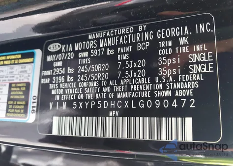 2020 Kia Telluride Sx из США, поврежденный, VIN 5XYP5DHCXLG090472